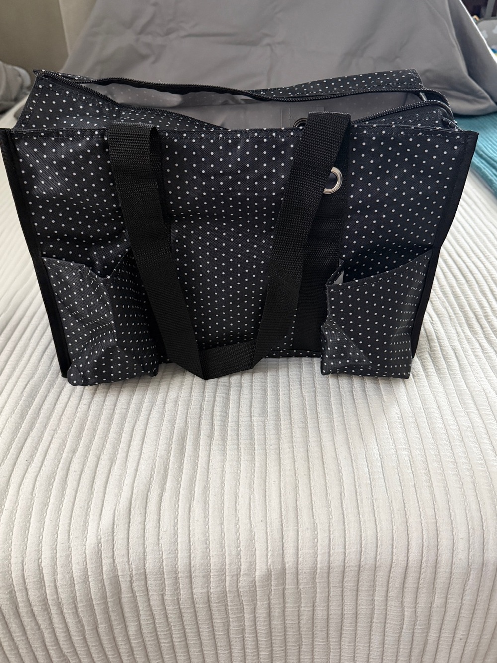 Thirty one Black Polka Dot Utility Tote Bag - Stylish Everyday Carry